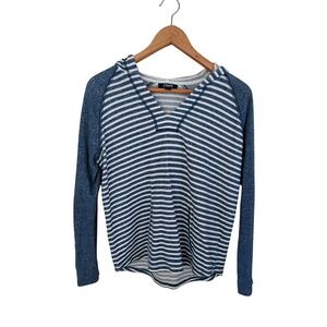 Chaps French Terry Blue White Striped V-Neck Raglan Pullover Hoodie M Nautical